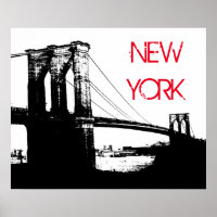 Black White Pop Art Brooklyn Bridge New York City