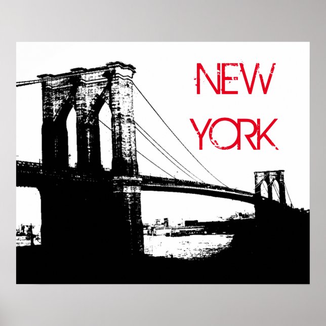 Black White Pop Art Brooklyn Bridge New York City Poster (Front)