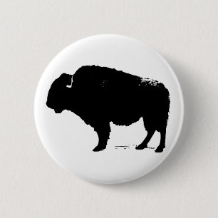 Black & White Pop Art Buffalo Bison 6 Cm Round Badge