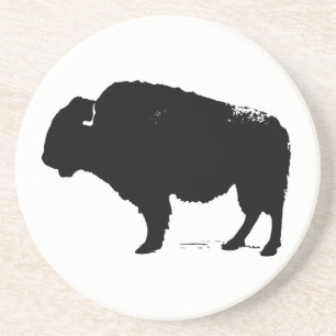 Black & White Pop Art Buffalo Bison Coaster