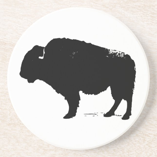Black & White Pop Art Buffalo Bison Coaster (Front)