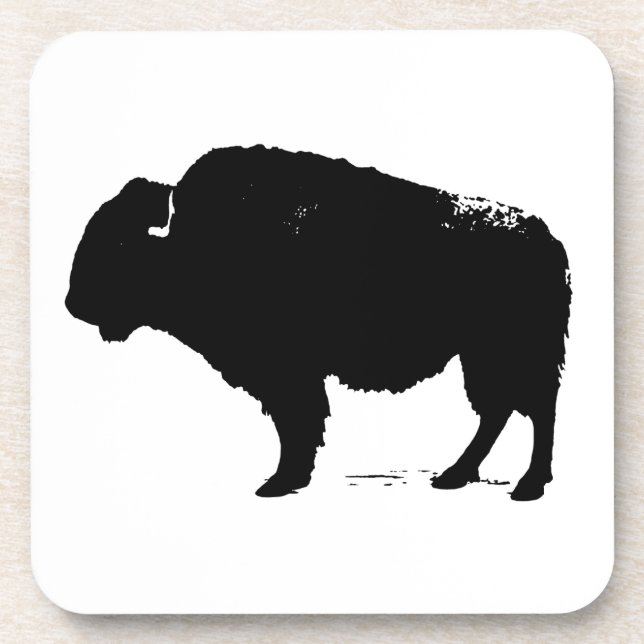 Black & White Pop Art Buffalo Bison Coaster (Front)