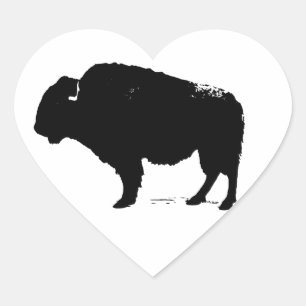Black & White Pop Art Buffalo Bison Heart Sticker