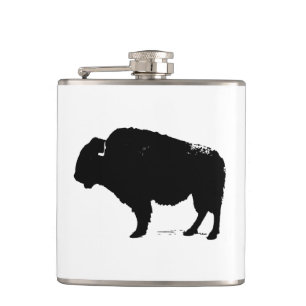 Black & White Pop Art Buffalo Bison Hip Flask