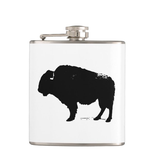 Black & White Pop Art Buffalo Bison Hip Flask (Front)