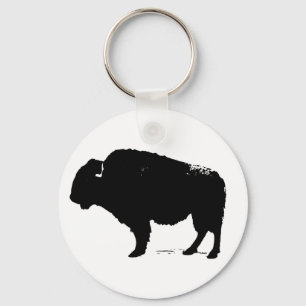 Black & White Pop Art Buffalo Bison Key Ring