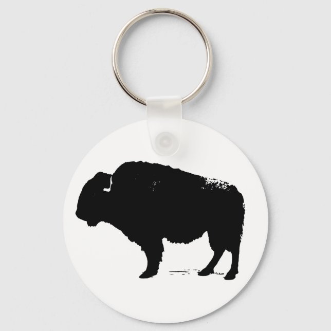 Black & White Pop Art Buffalo Bison Key Ring (Front)
