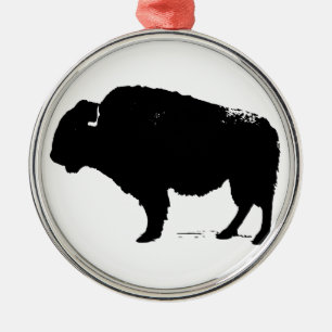 Black & White Pop Art Buffalo Bison Metal Tree Decoration
