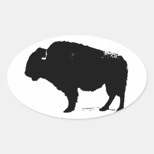 Black & White Pop Art Buffalo Bison Oval Sticker