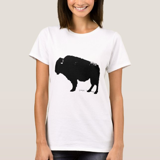 Black & White Pop Art Buffalo Bison T-Shirt (Front)