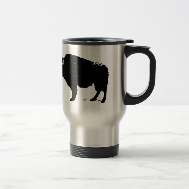 Black & White Pop Art Buffalo Bison Travel Mug (Right)