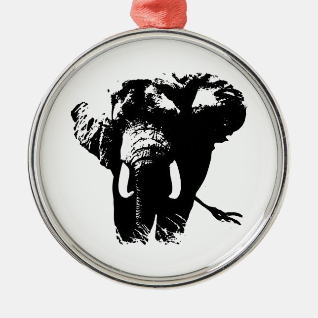 Black & White Pop Art Elephant Metal Tree Decoration (Front)