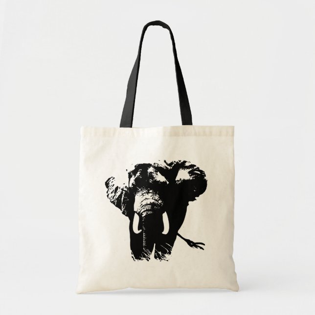 Black & White Pop Art Elephant Tote Bag (Front)