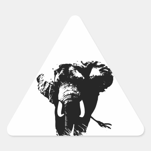 Black & White Pop Art Elephant Triangle Sticker (Front)