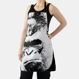 Black & White Pop Art Gorilla Apron
