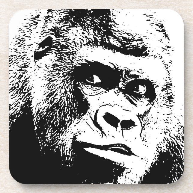 Black White Pop Art Gorilla Coaster (Front)