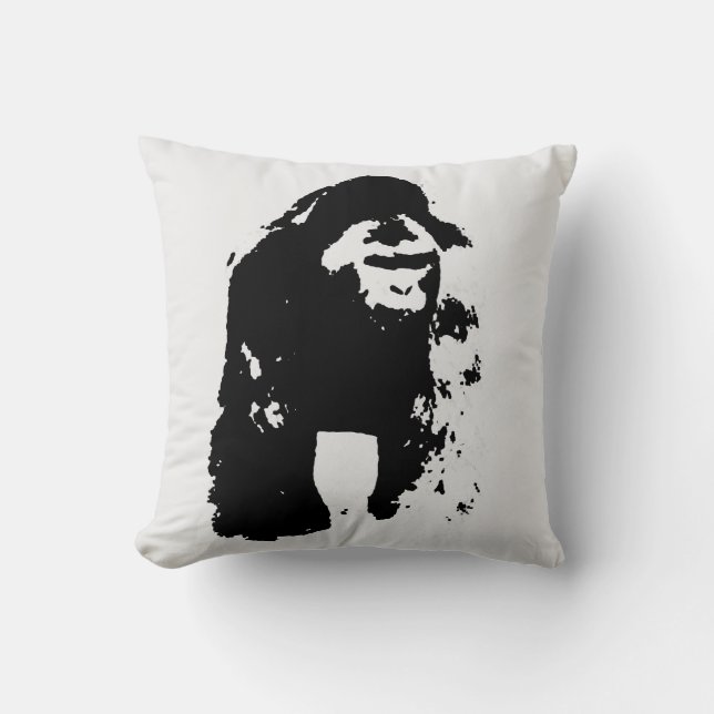 Black White Pop Art Gorilla Cushion (Front)
