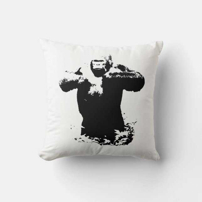 Black White Pop Art Gorilla Cushion (Front)