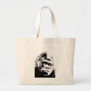 Black White Pop Art Gorilla Large Tote Bag