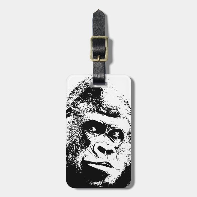 Black White Pop Art Gorilla Luggage Tag (Front Vertical)