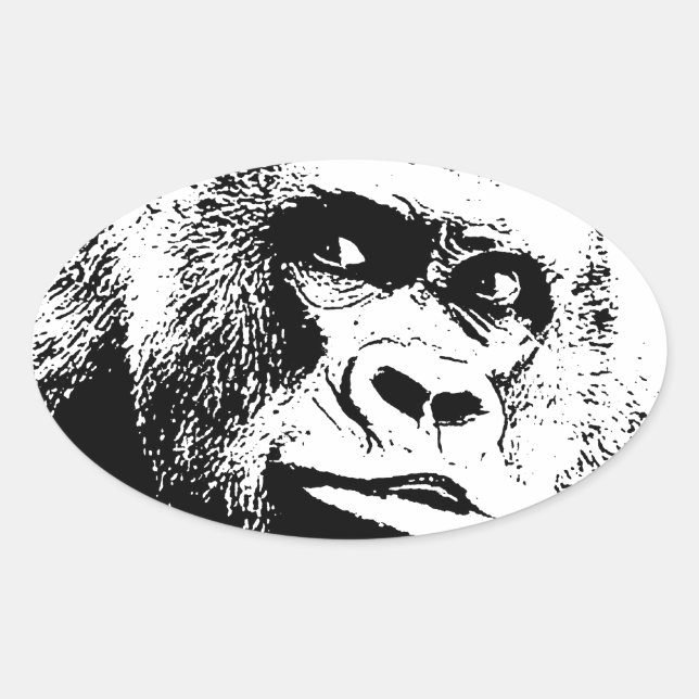 Black White Pop Art Gorilla Oval Sticker (Front)