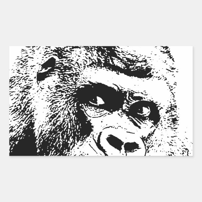 Black White Pop Art Gorilla Rectangular Sticker (Front)