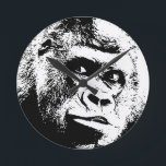 Black White Pop Art Gorilla Round Clock<br><div class="desc">Digital Computer Animal Art - College Pop Art - Wild Animal Computer Images</div>