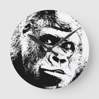 Black White Pop Art Gorilla Round Clock