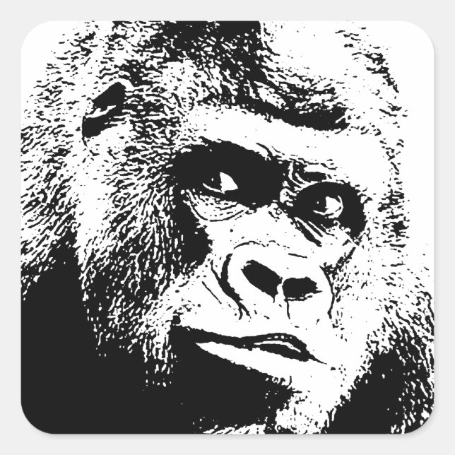 Black White Pop Art Gorilla Square Sticker (Front)