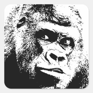 Black White Pop Art Gorilla Square Sticker