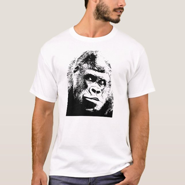 Black White Pop Art Gorilla T-Shirt (Front)