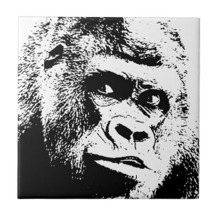 Black White Pop Art Gorilla Tile