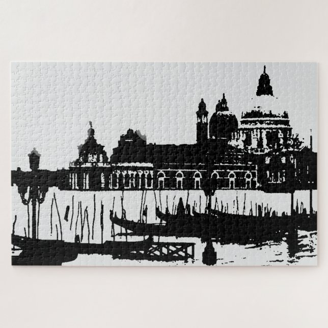 Black White Pop Art Grand Canal Venice Travel Jigsaw Puzzle (Horizontal)