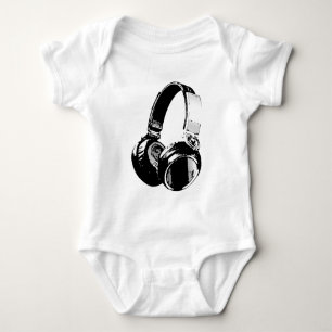 Black & White Pop Art Headphone Baby Bodysuit