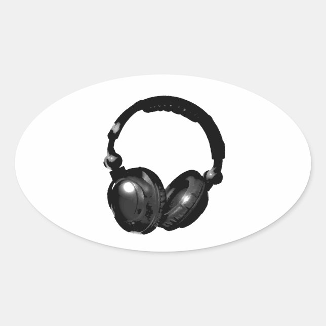 Black & White Pop Art Headphone Oval Sticker (Front)