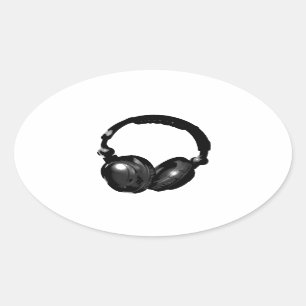 Black & White Pop Art Headphone Oval Sticker