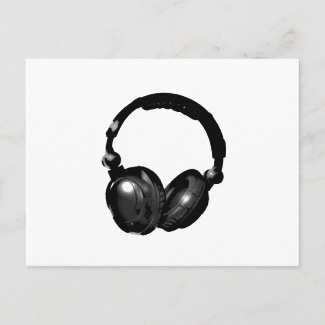 Black & White Pop Art Headphone Postcard (Front)