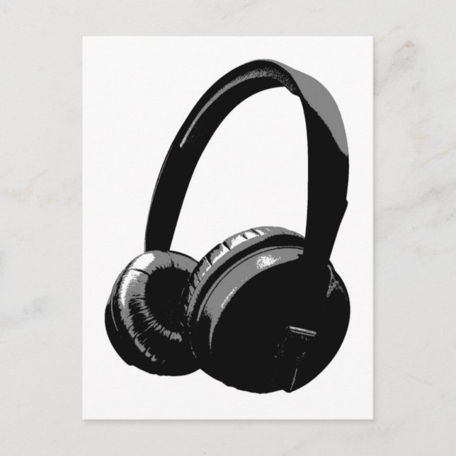 Black & White Pop Art Headphone Postcard (Front)