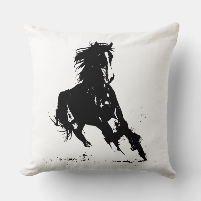 Black & White Pop Art Horse Cushion (Front)