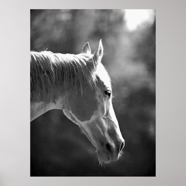 Black & White Pop Art Horse Print Poster (Front)