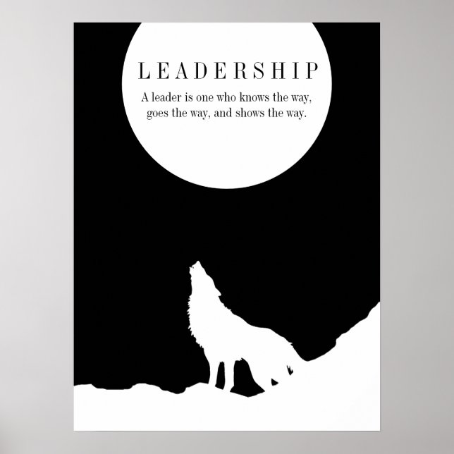 Black White Pop Art Leadership Wolf Howling Poster (Front)