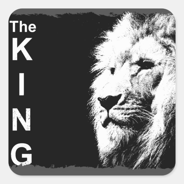 Black & White Pop Art Lion Head Trendy Template Square Sticker (Front)