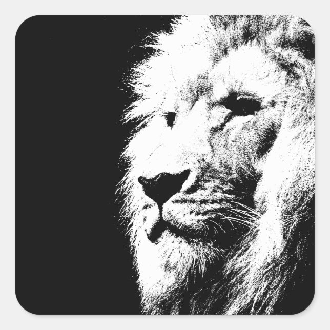 Black White Pop Art Lion Head Trendy Template Square Sticker (Front)