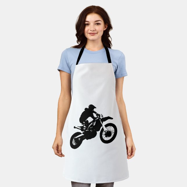 Black White Pop Art Motocross Motorcyle Sport Apron (Worn)