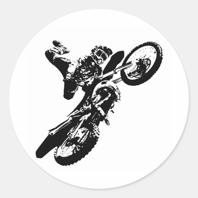 Black White Pop Art Motocross Motorcyle Sport Classic Round Sticker (Front)