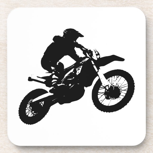 Black White Pop Art Motocross Motorcyle Sport Coaster (Front)