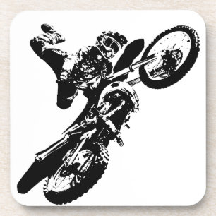 Black White Pop Art Motocross Motorcyle Sport Coaster