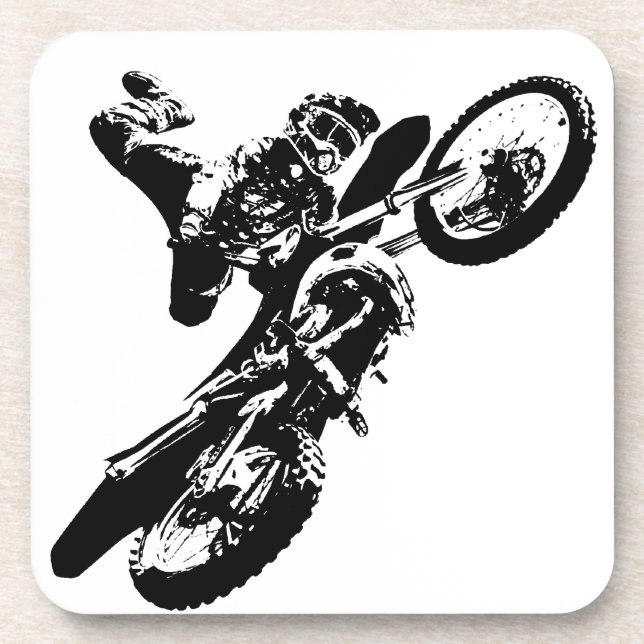 Black White Pop Art Motocross Motorcyle Sport Coaster (Front)