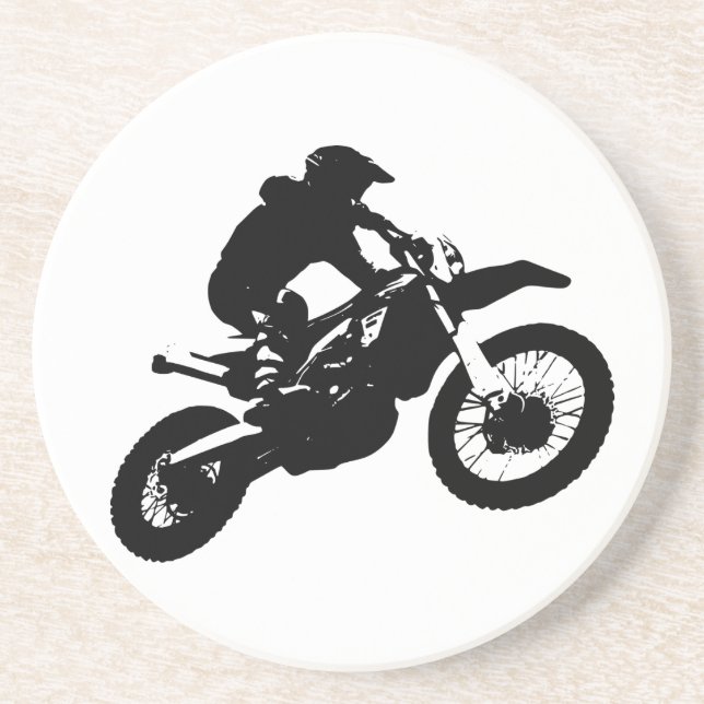 Black White Pop Art Motocross Motorcyle Sport Coaster (Front)