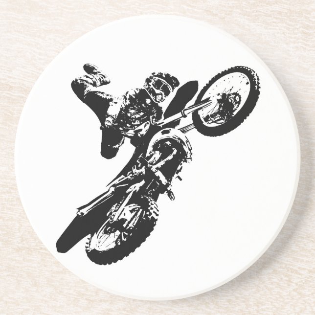 Black White Pop Art Motocross Motorcyle Sport Coaster (Front)